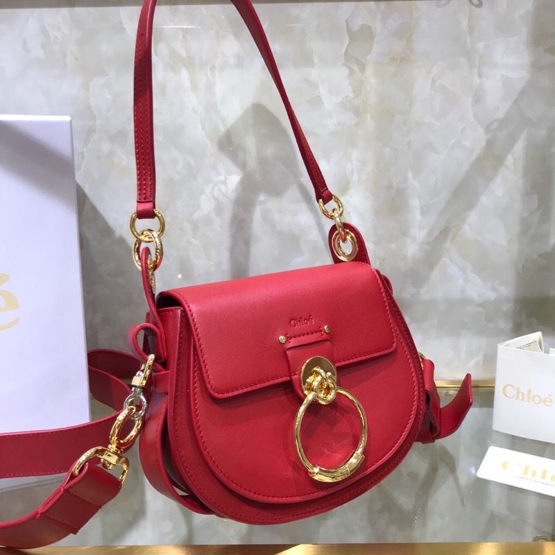 Chloe Small Tess Shoulder Bag In Red Shiny Calfskin Leather